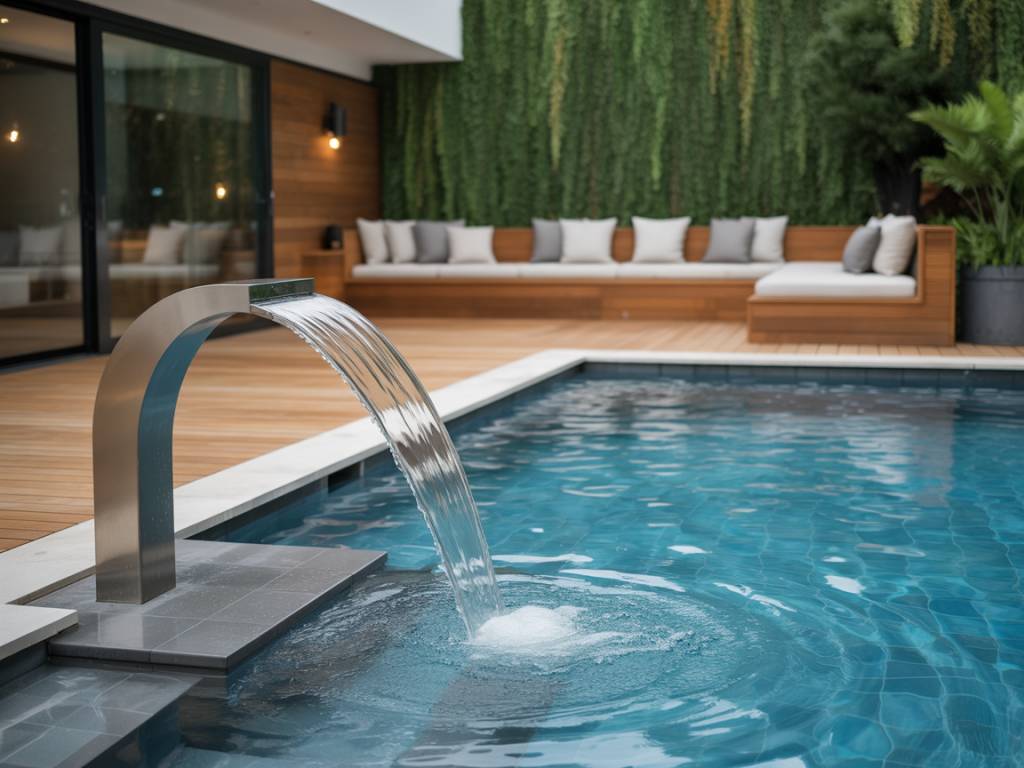 Intégrer des cascades, banquettes immergées et plages immergées dans un projet contemporain de piscine design